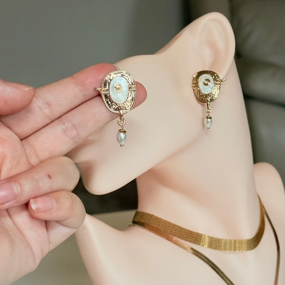 Gold and White Pearl Drop Earrings